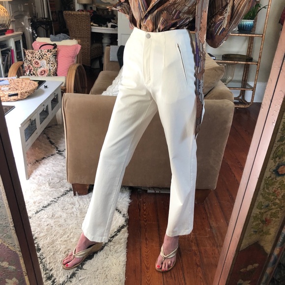 Vintage white high waisted pants with zippers - Picture 4 of 7